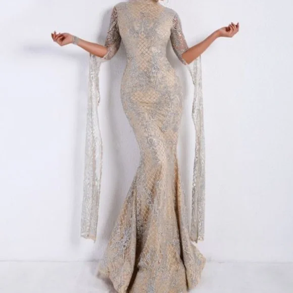 Dresses | High Neck Long Sleeve Split Glitter Maxi Dress Brand New Size 2 |  Poshmark